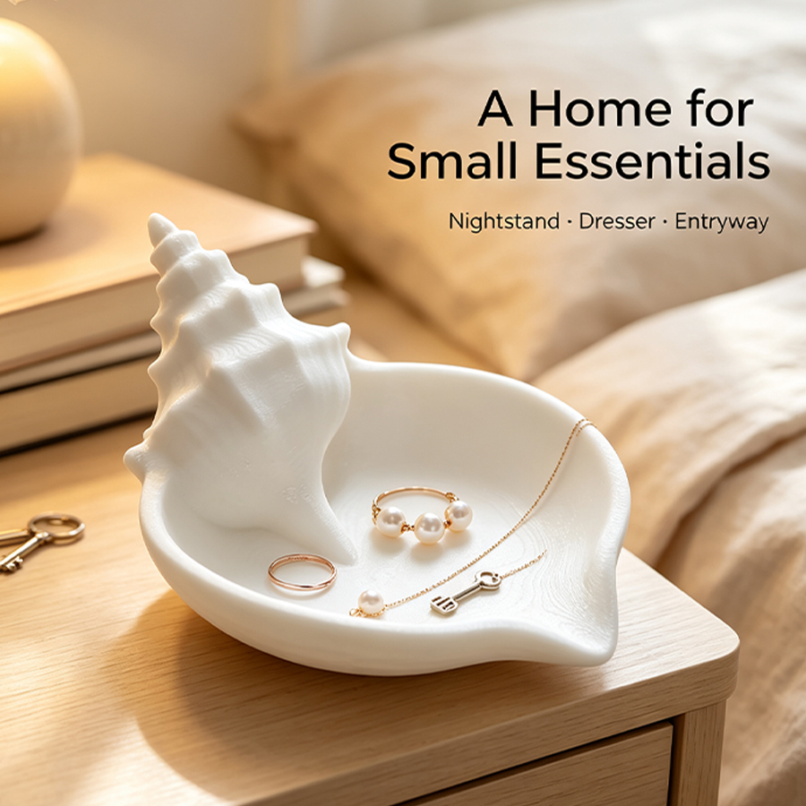 Home Essentials Bathroom Storage - Nampan Perhiasan Berbentuk Kerang Warna Putih
