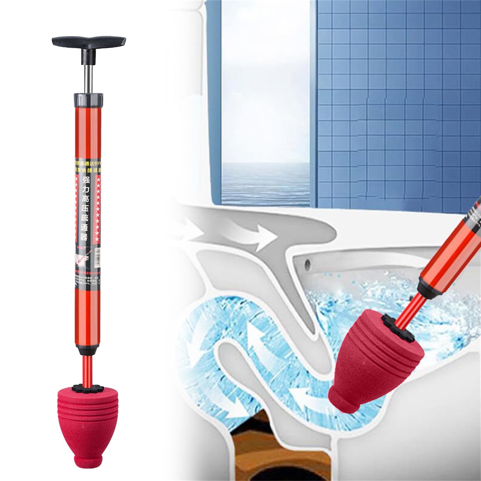 Buka Blokir Toilet Tekanan Tin - Plunger Toilet ulasan dan harga